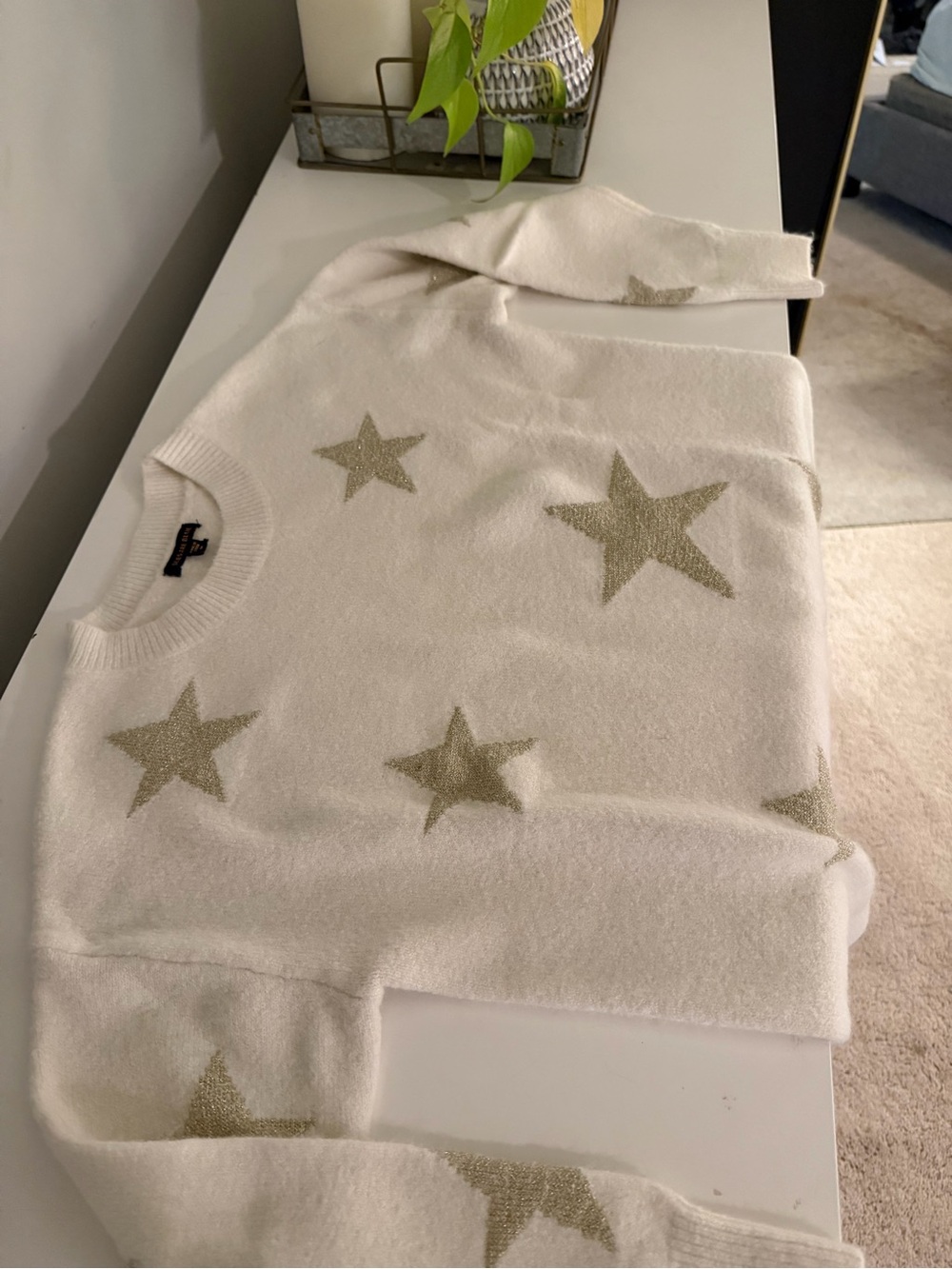 Skies Are Blue White Sweater with Gold Star Accent
